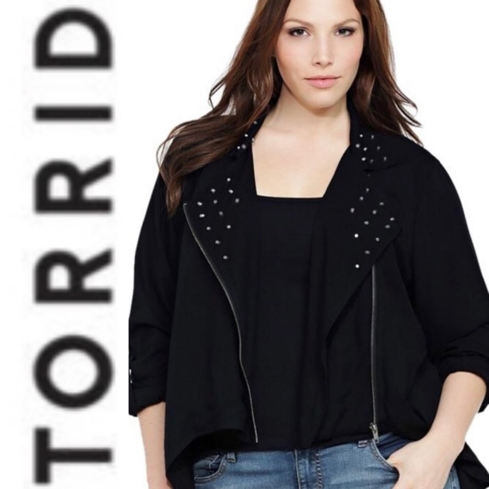 Torrid Black Zip Up Moto Asymmetrical Jack…